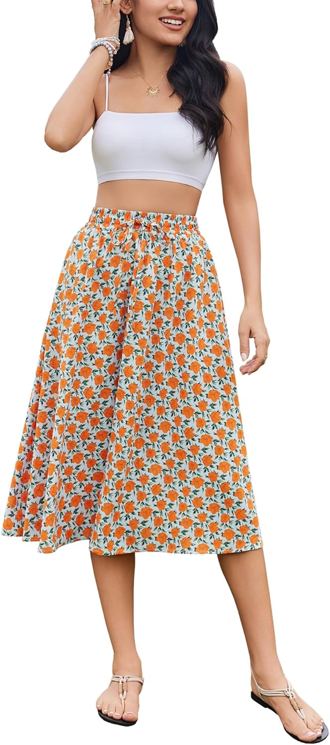 Women Floral Print Midi Skirt Summer