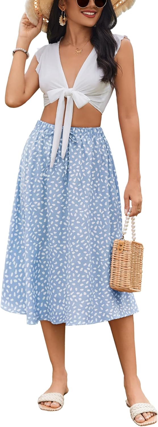 Women Floral Print Midi Skirt Summer