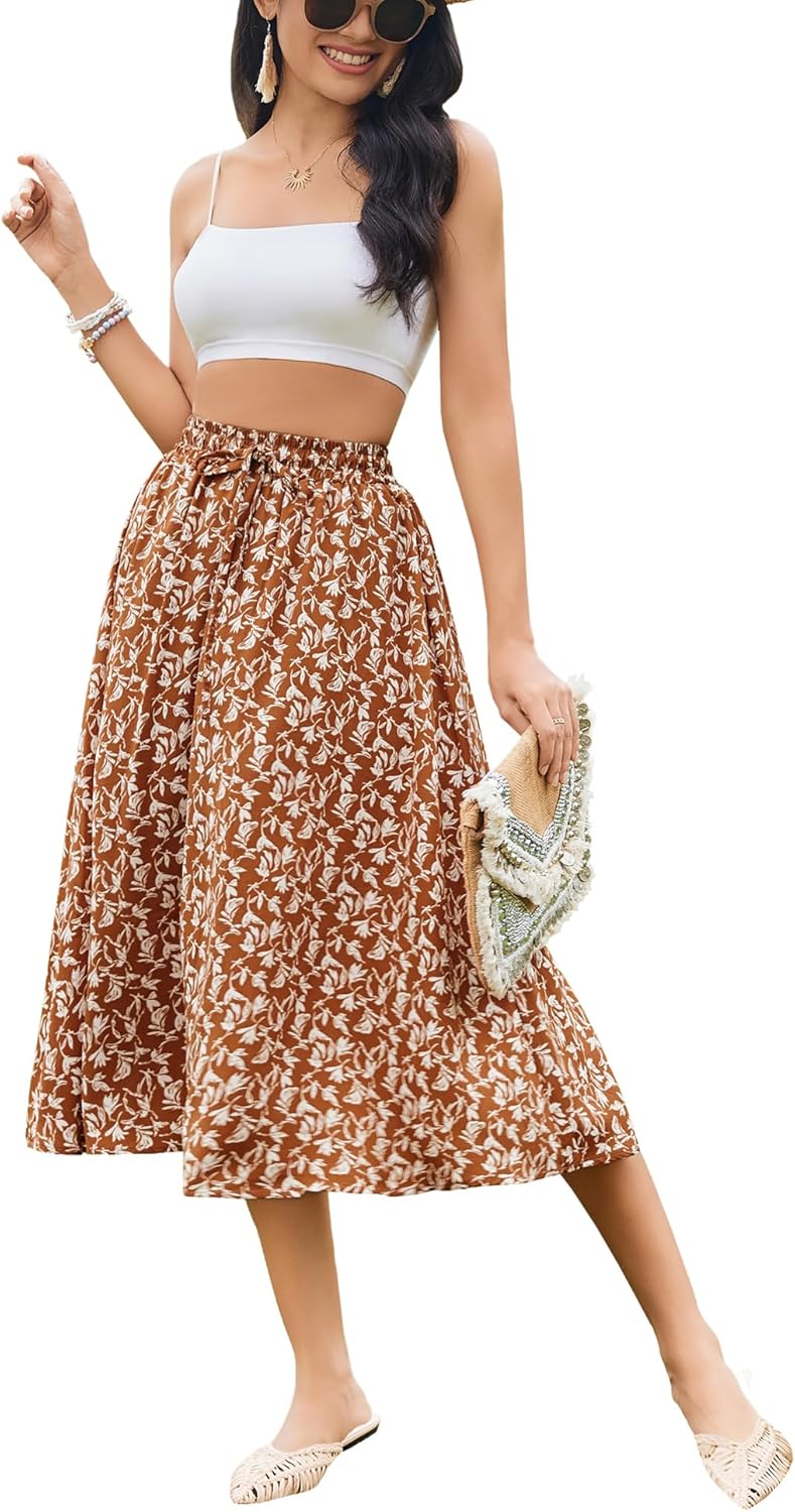 Women Floral Print Midi Skirt Summer