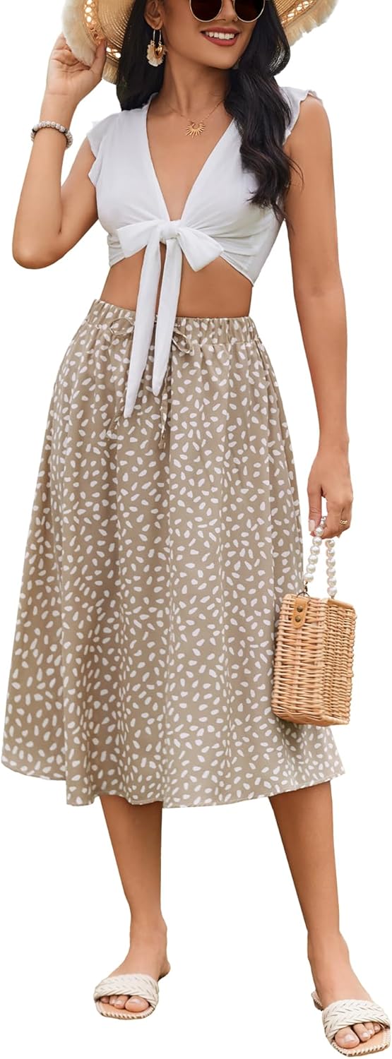 Women Floral Print Midi Skirt Summer