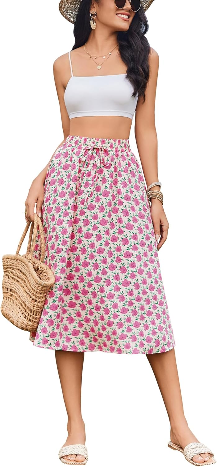 Women Floral Print Midi Skirt Summer