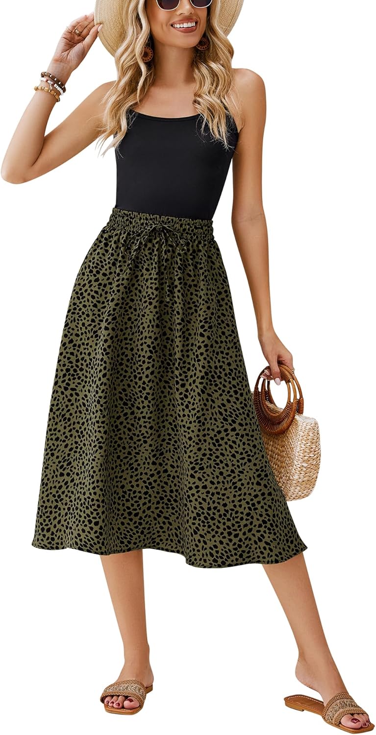 Women Floral Print Midi Skirt Summer Balck