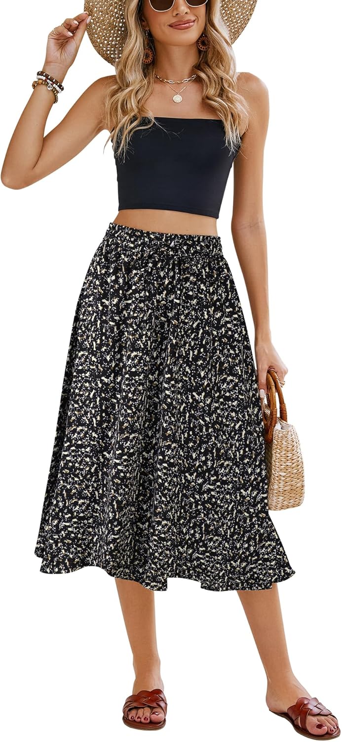 Women Floral Print Midi Skirt Summer