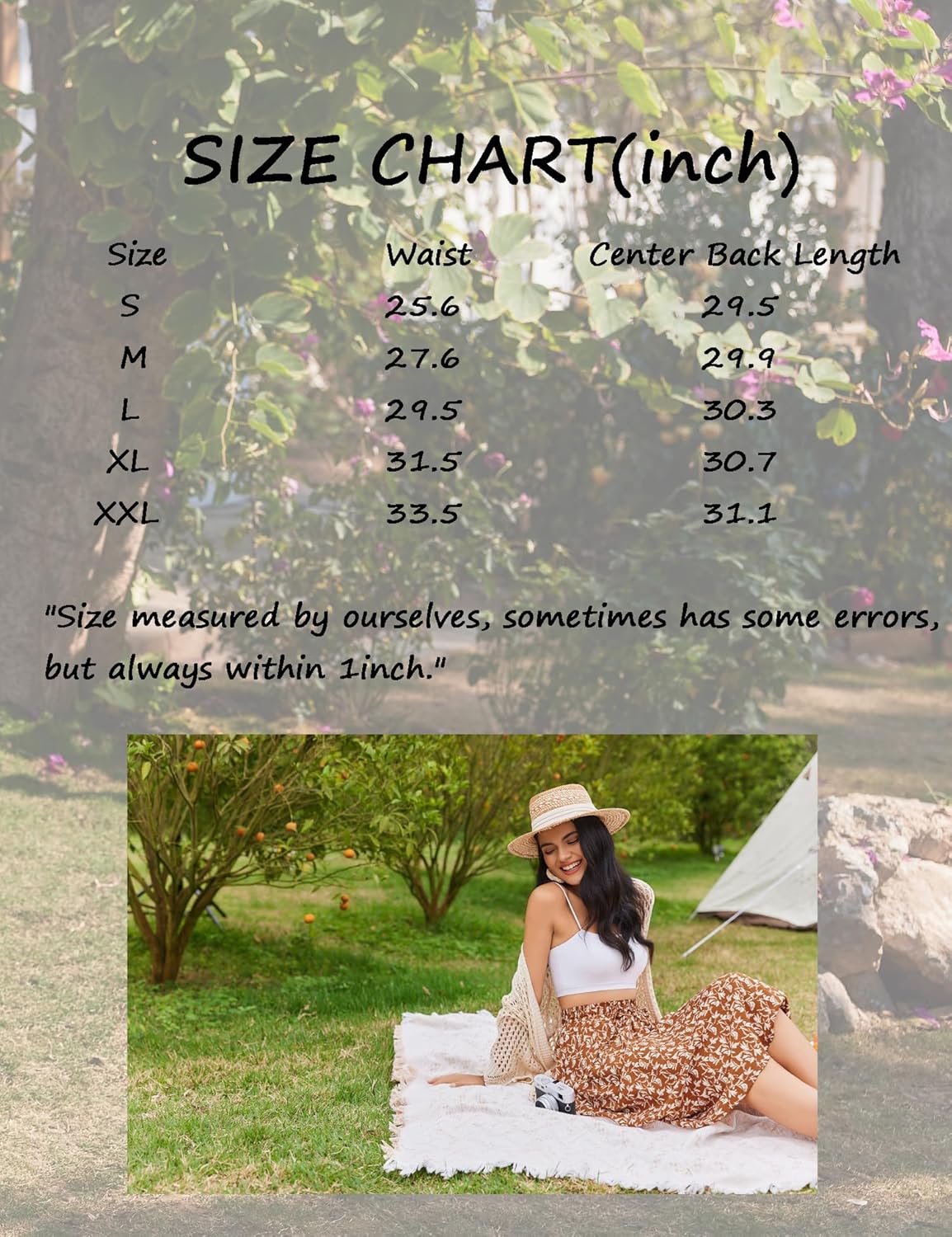 Women Floral Print Midi Skirt Summer Balck