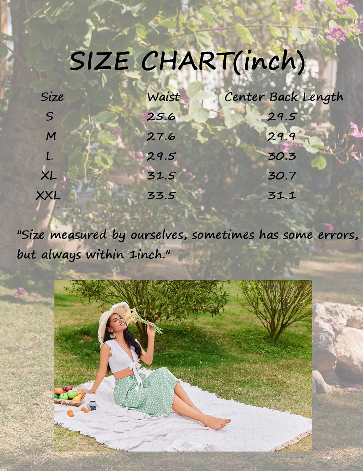 Women Floral Print Midi Skirt Summer Balck
