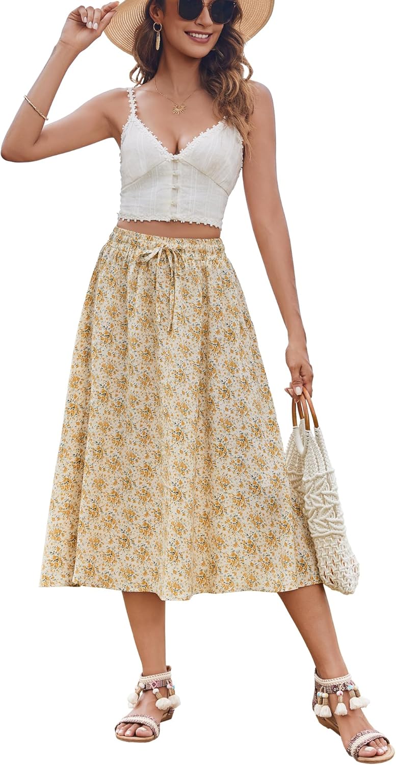Women Floral Print Midi Skirt Summer