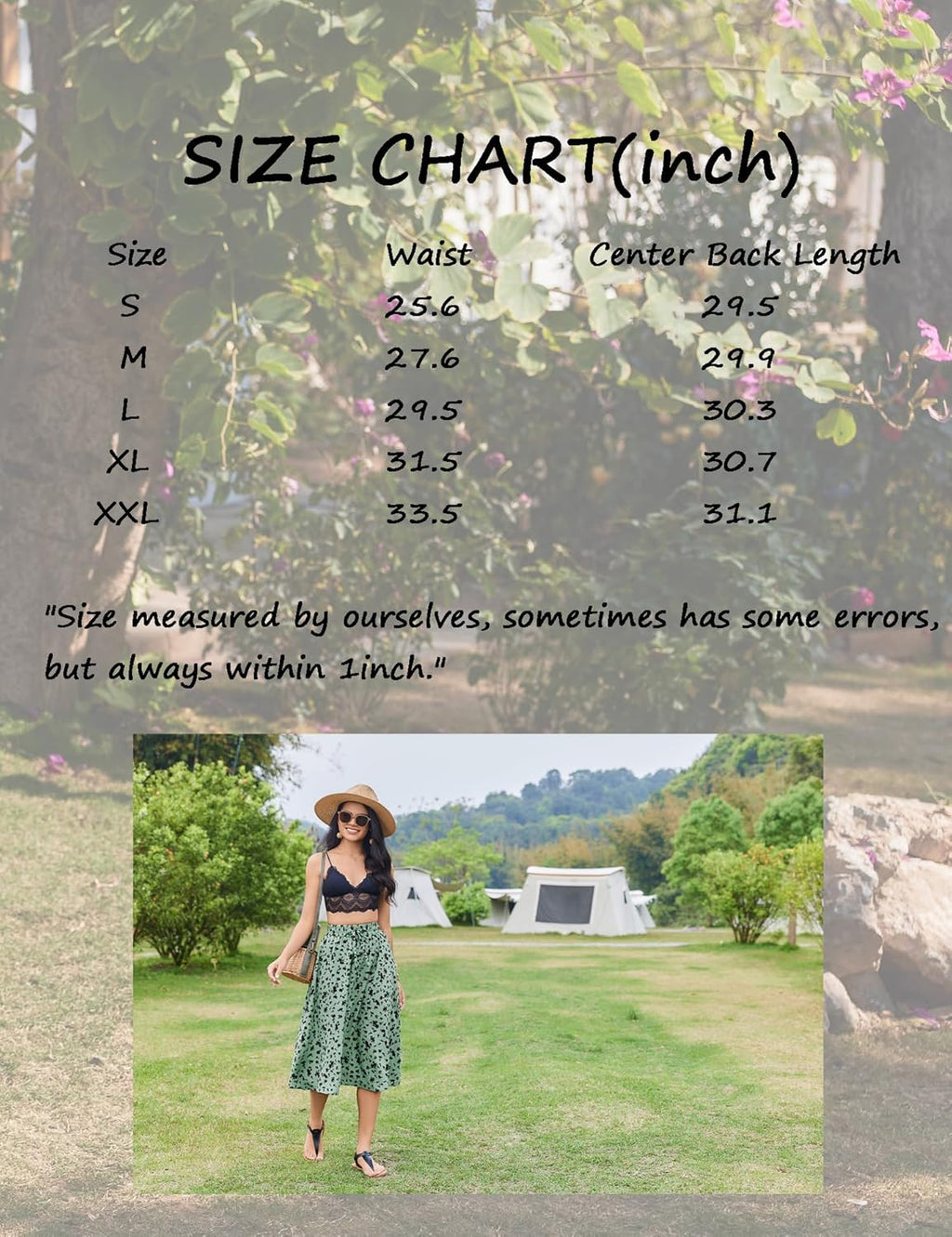 Women Floral Print Midi Skirt Summer Balck