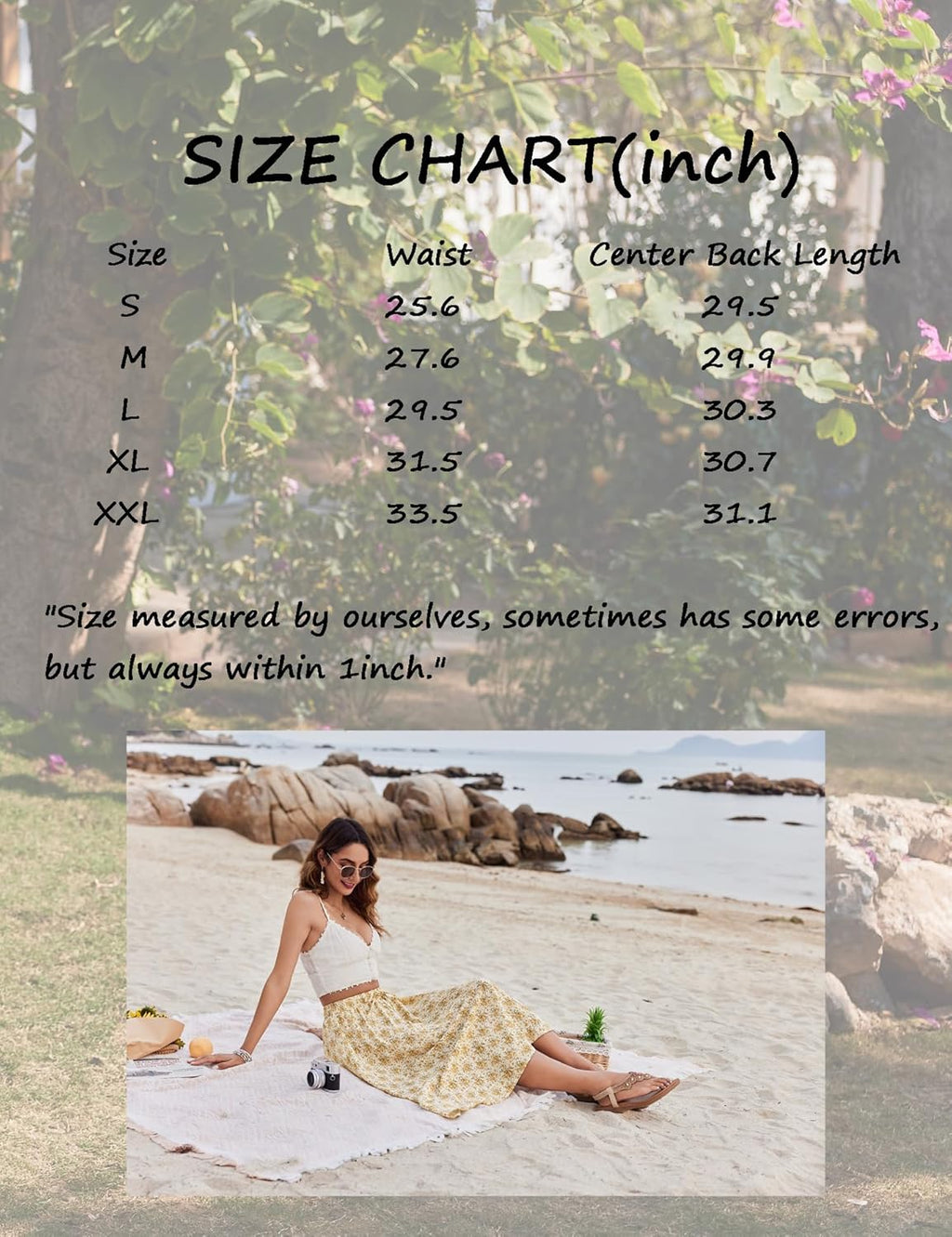 Women Floral Print Midi Skirt Summer Balck