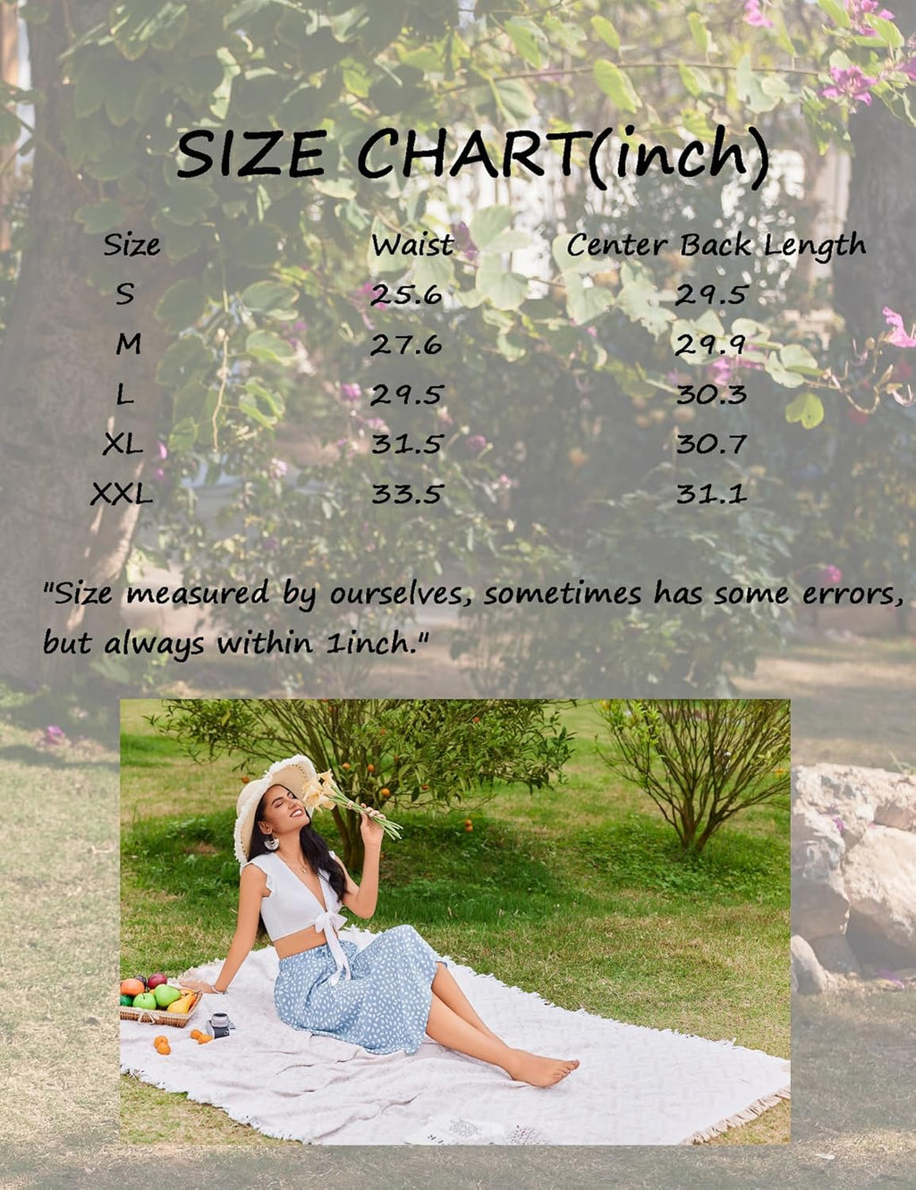 Women Floral Print Midi Skirt Summer Balck