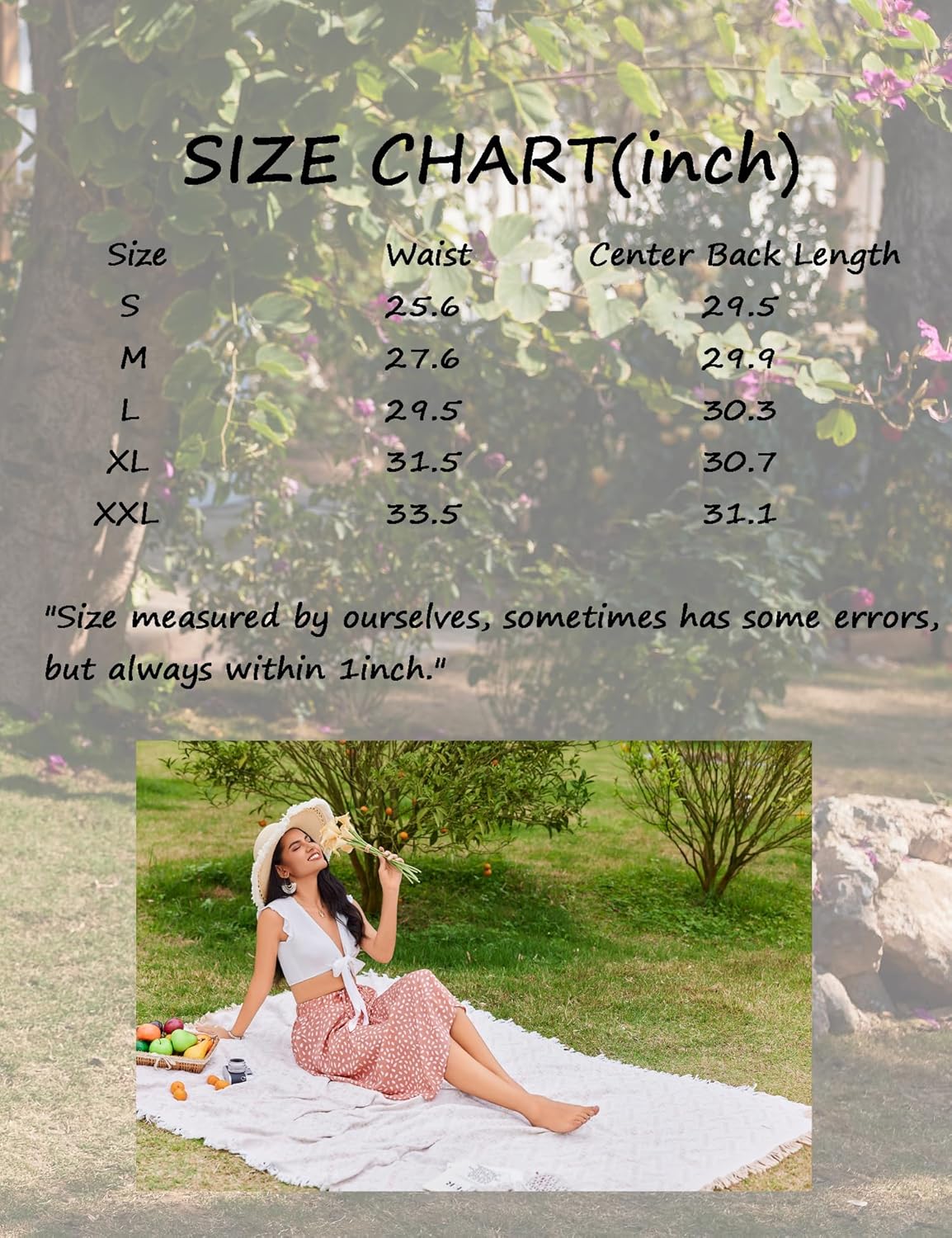 Women Floral Print Midi Skirt Summer Balck