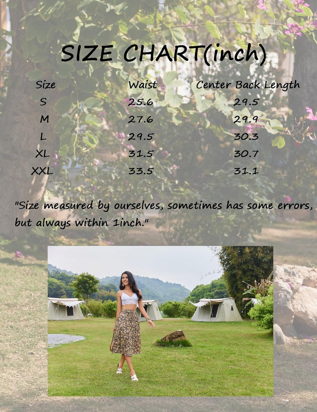 Women Floral Print Midi Skirt Summer Balck
