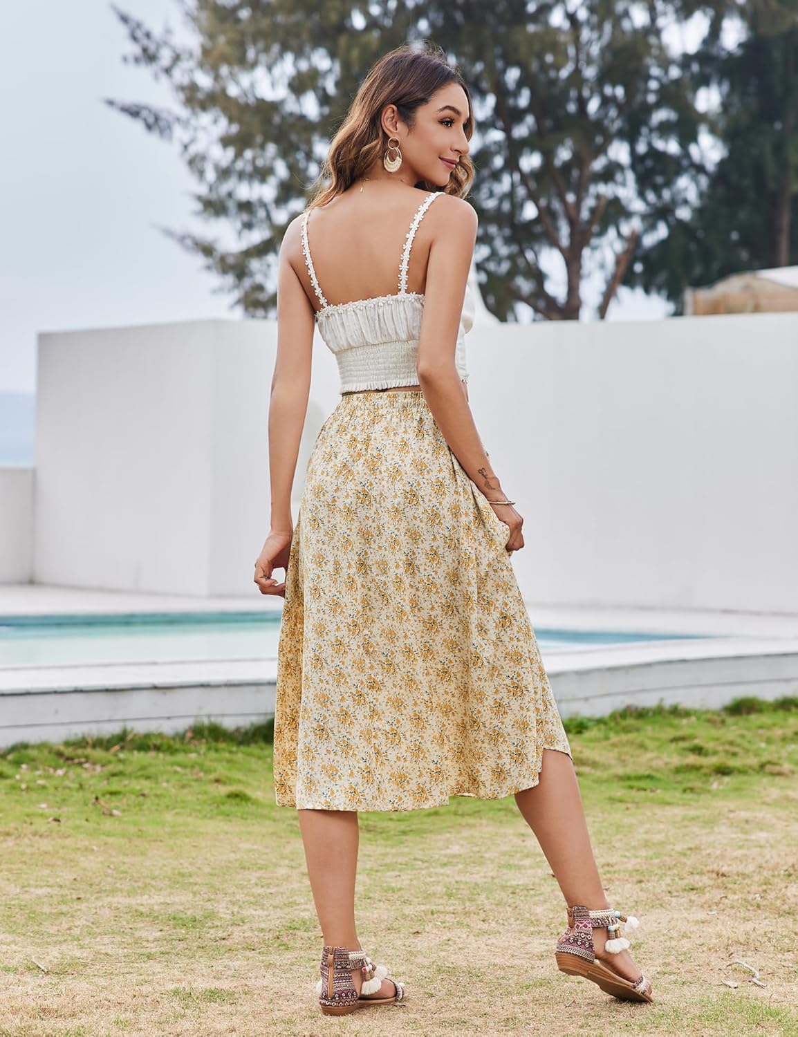 Women Floral Print Midi Skirt Summer